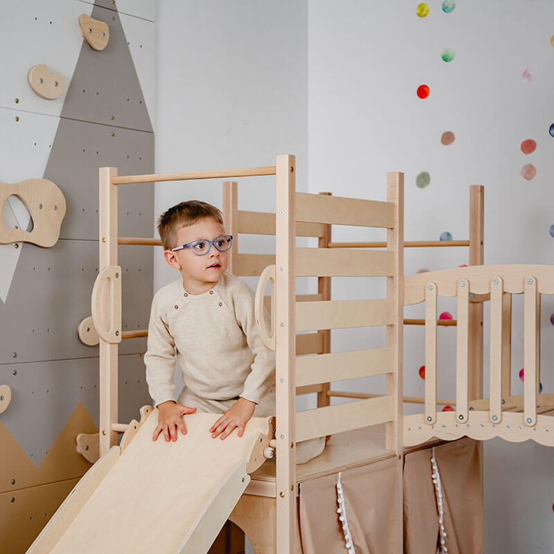 Indoor CLimber for Kids  Natural Wood Small Bridge Platform