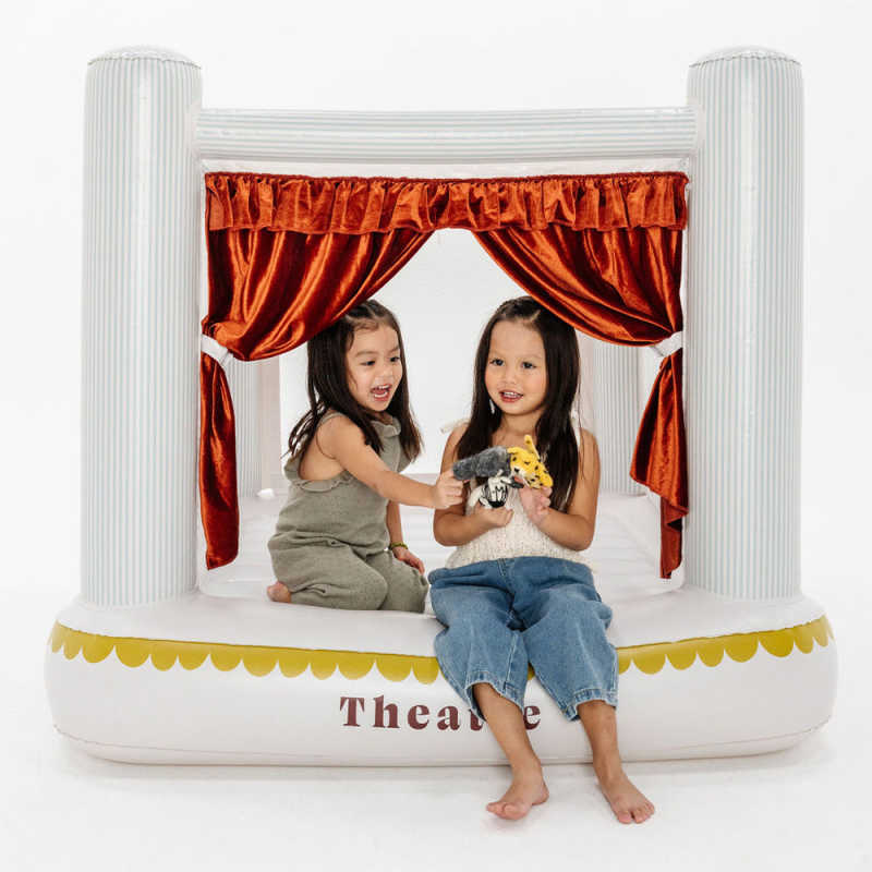 Mini Theatre Indoor Bounce House with 2 girls and puppets

