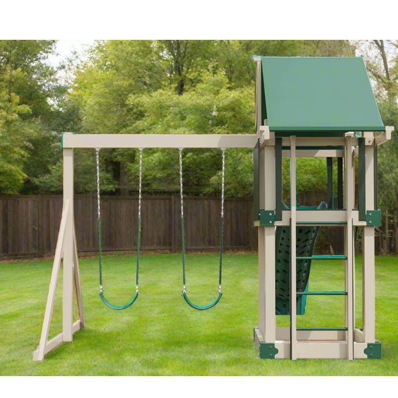 Swing Kingdom Almond and green Mod 44 vinyl swing set