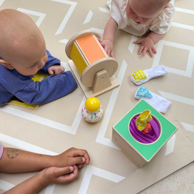 Eeveve Modern Blocks - Play Mat in Desert Sand with kids playing on it