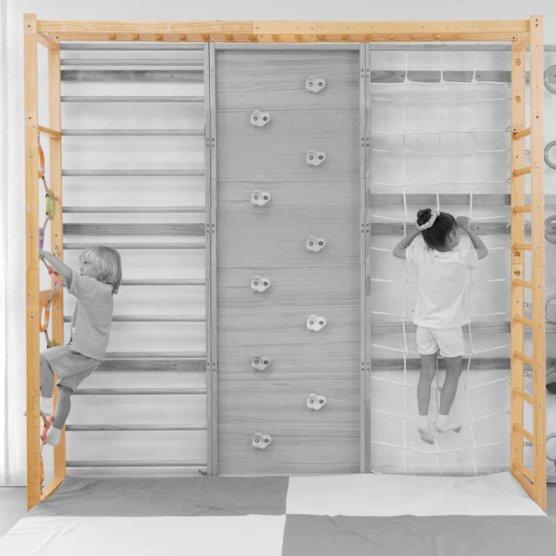 monkey bar attachment for swedish wall bar with kids playing