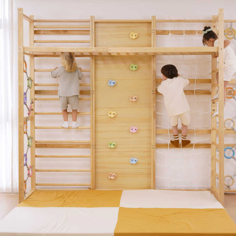 Monkey bar attachment for swedish wall bar with kids playing