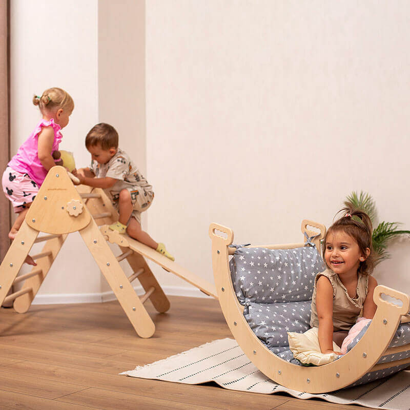 Montessori Climber With Accessories Arch and Triangle Girls Playing