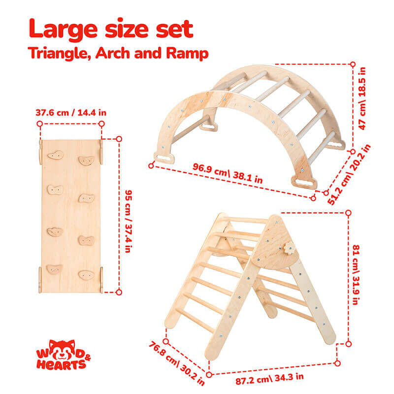 Montessori Climber With Accessories Large Size Set Triangle Arch and Set