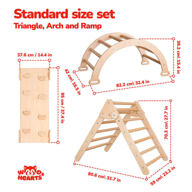 Montessori Climber With Accessories Standard Size Set Triangle Arch and Set