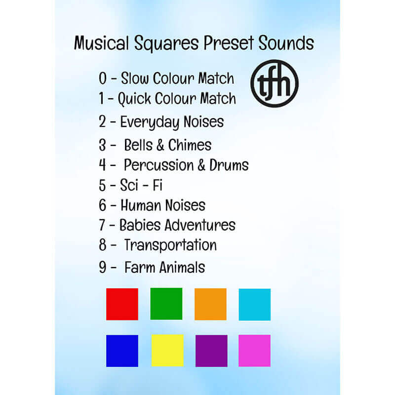 Musical Squares Sensory Equipment - 9MSQR – preset sounds chart with ten sound themes