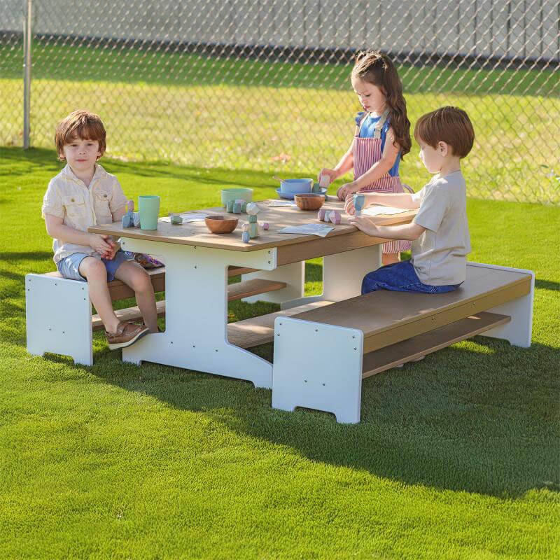 Outdoored™ Table and Two Bench Set - Wb2910 Kids Playing