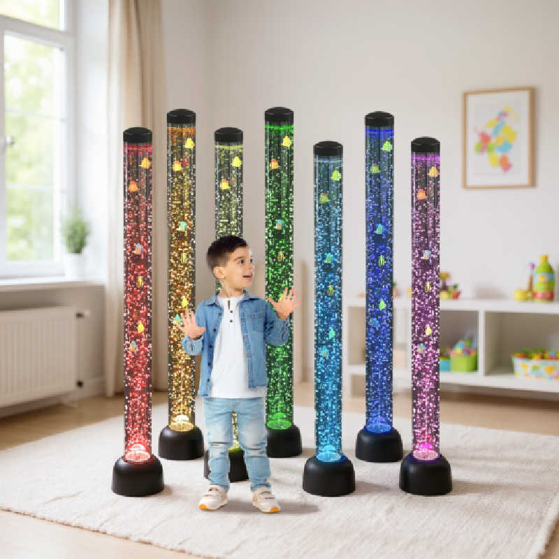 Playlearn 5ft bubble tube with a boy in a living room