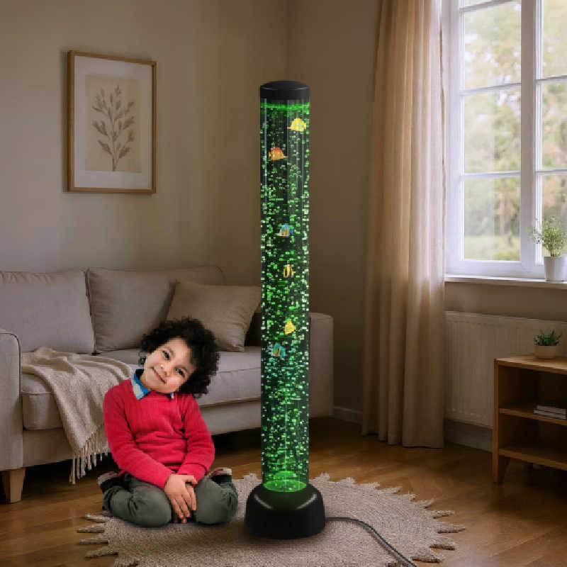 Bubble Tube in living room with a boy