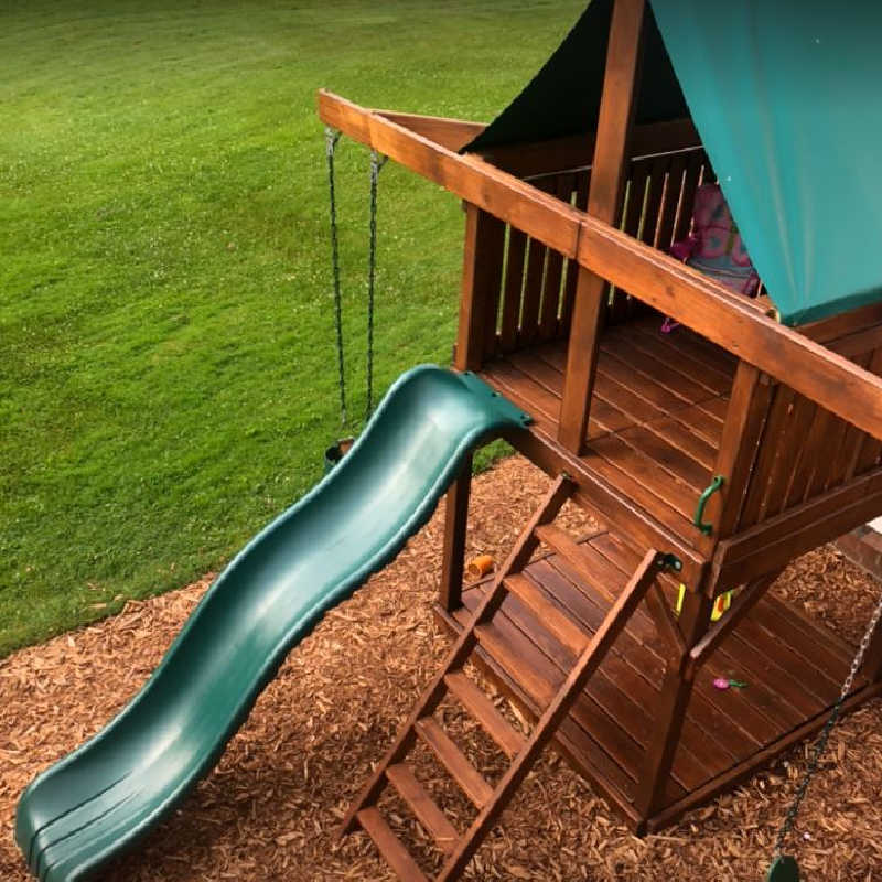 Pathfinder Swing Set: Space Saver Edition that has been stained