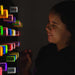 Pixel pop interactive light panel up close with a girl