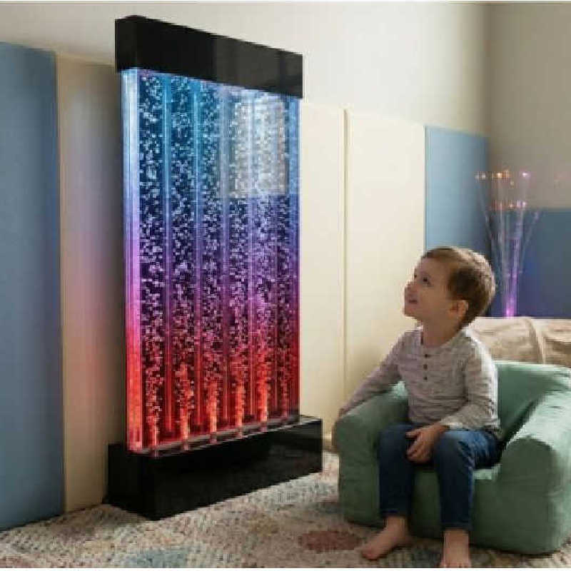 Please learn wall mounted sensory bubble wall with boy in a playroom