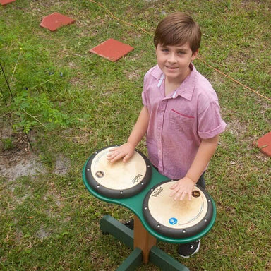 Playmore Design Doubble Play Drum Table Playground Musical Equipment Drums on a Green-and-Wood Stand