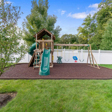 Playsafer Rubber Playground Mulch in Cocoa in a backyard