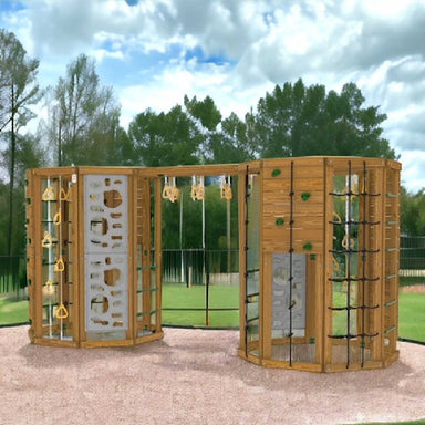 Playstar Cliff Hanger Gold Outdoor Playset in a backyard