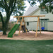 Playstar Mesa Gold Wooden Swing Set for kids in a backyard