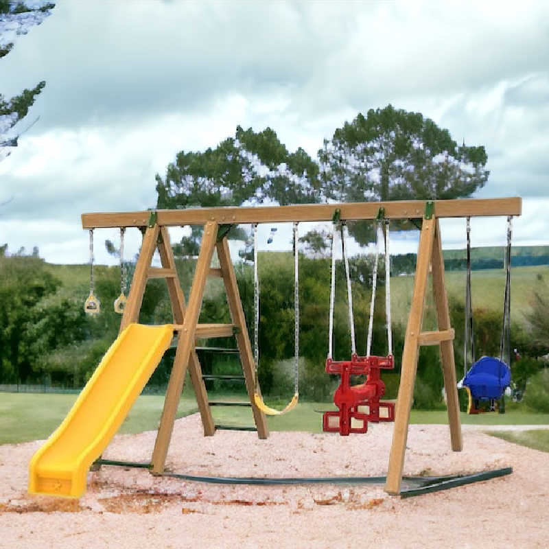 Playstar Mesa Silver Swing Set with slide in a backyard