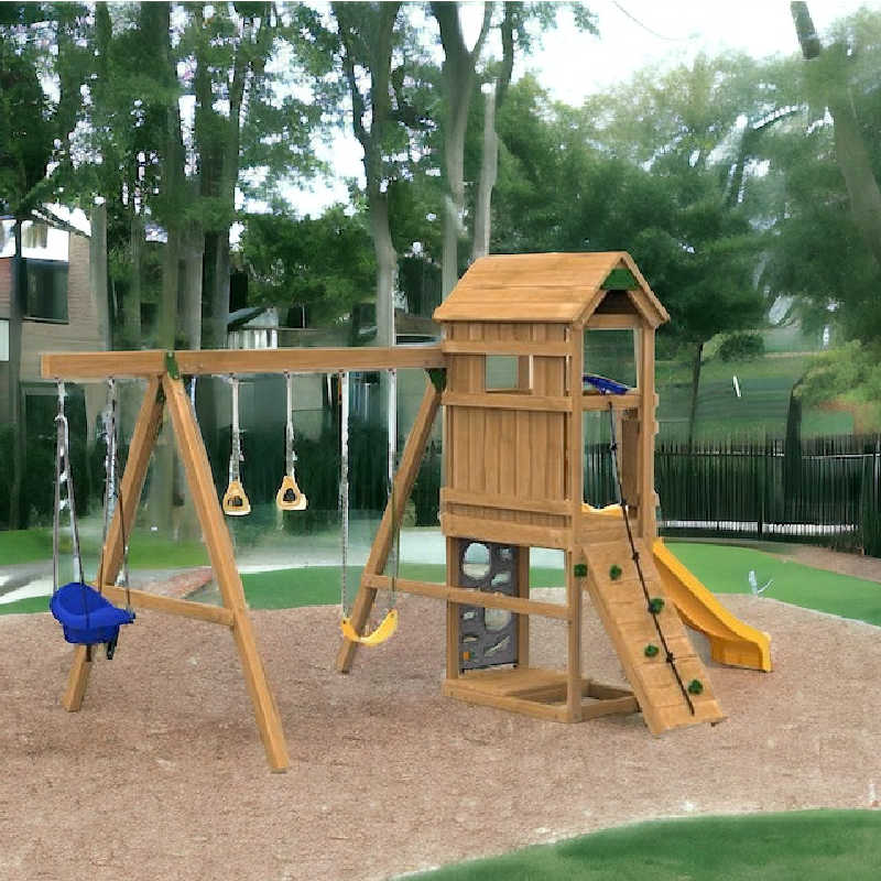 Playstar Ridgeline Bronze Outdoor Playset in a backyard