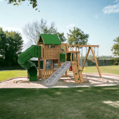 Playstar Summit Gold Outdoor Playset in a backyard