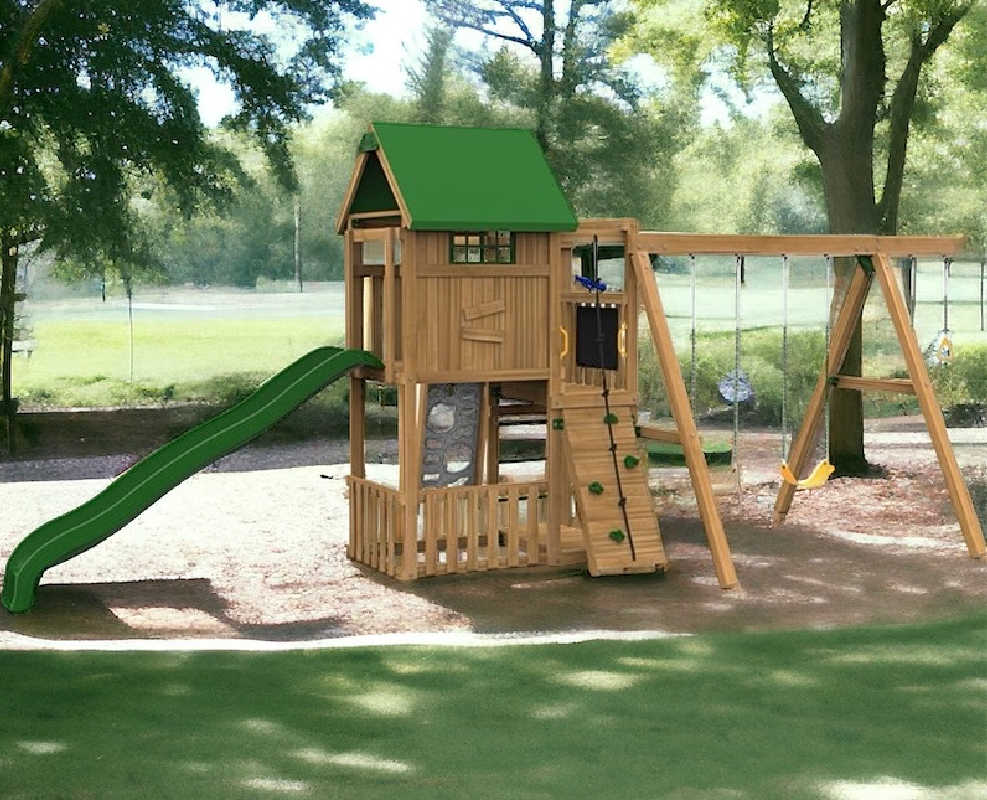 Playstar Summit Silver Outdoor Playset in a backyard