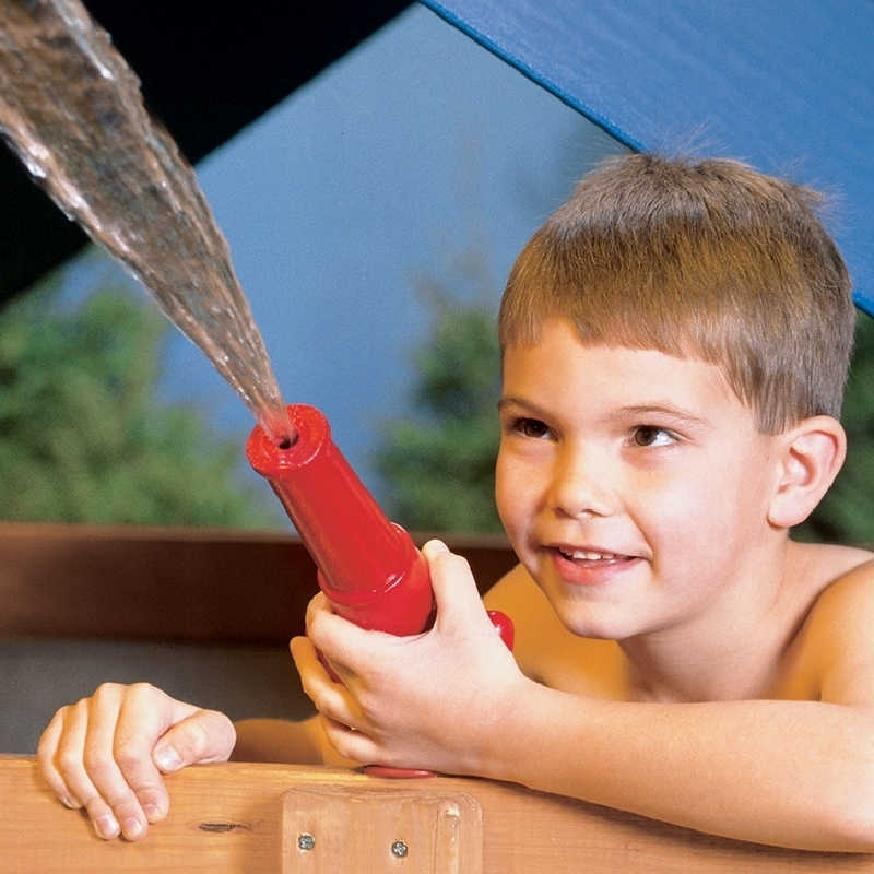 Boy playing with the playstar water slide kit water cannon