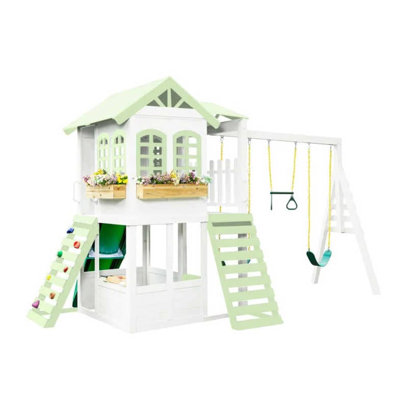 Reign_Two_Story_Playhouse_with_swingbeam_garden_green