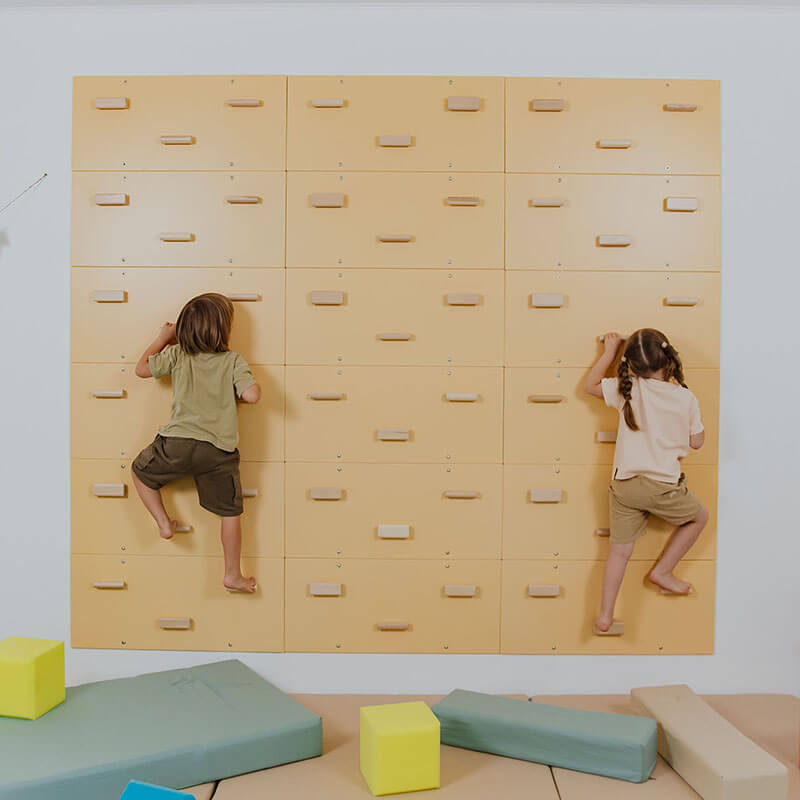 Rock Climbing Wall Peach Close Set of 18 Panels Front View With Kids