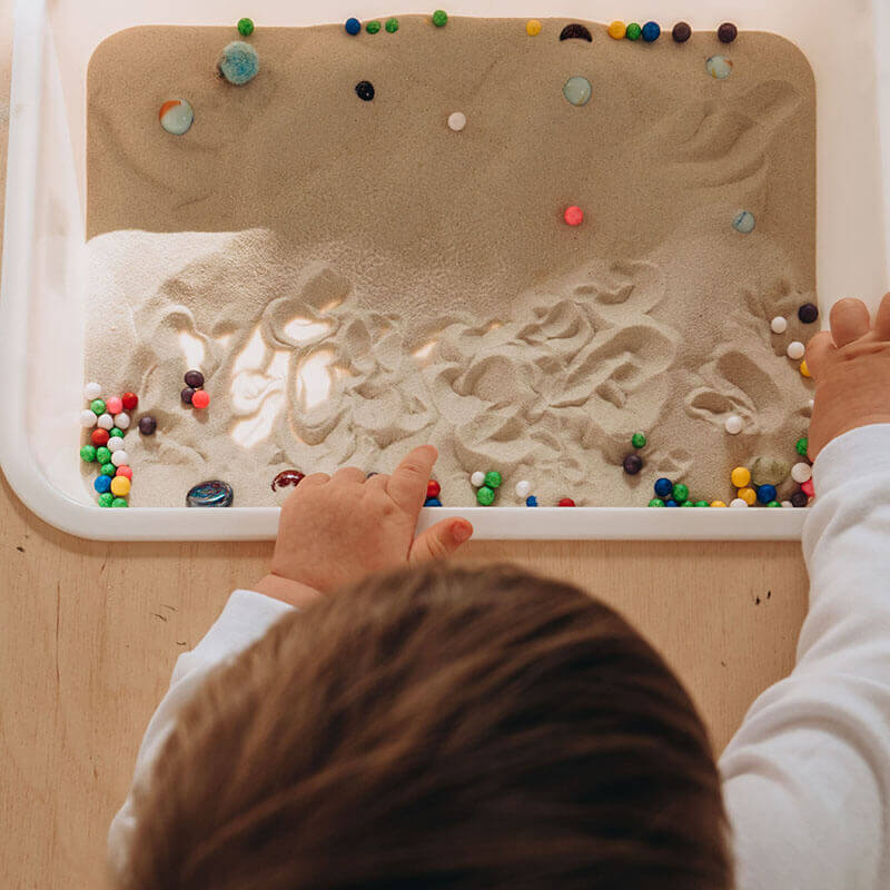 Sensory Bin Table Sand & Beads Combo Top View