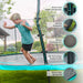 Skywalker Round Trampoline Safety Info with kid jumping