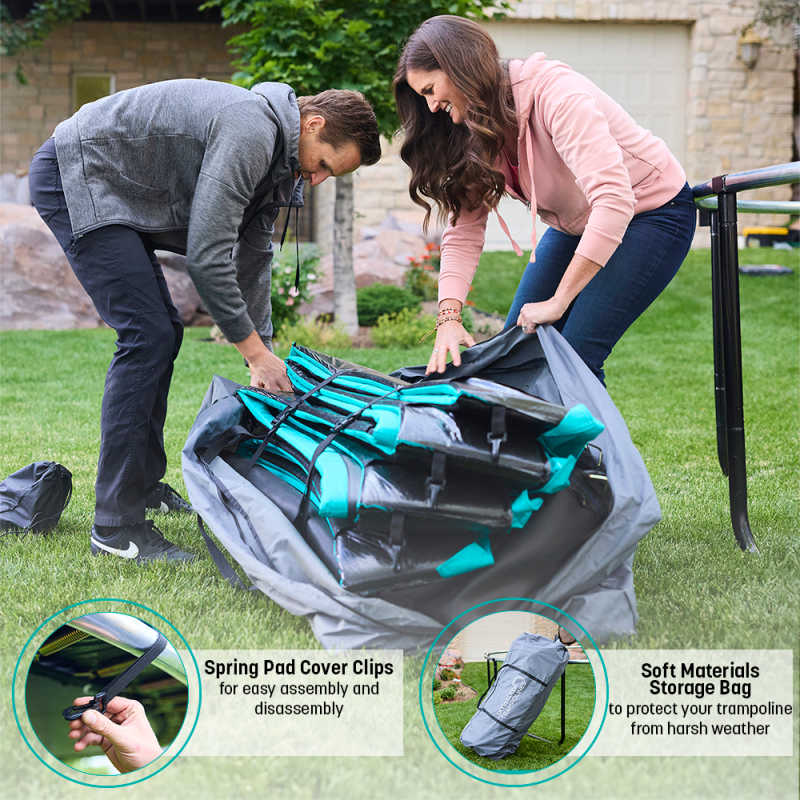 Skywalker Trampolines Signature Series Storage with parents