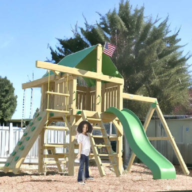 Summit Space Saver Swing Set for kids with a girl