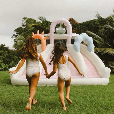 Sunny Splash Water Slide with girls running to play