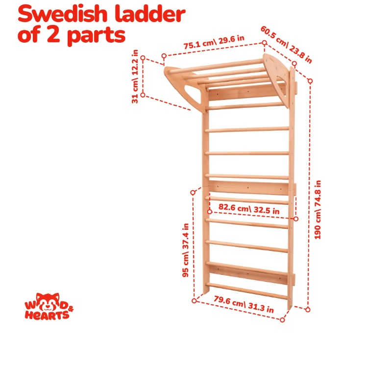 Swedish Wall Gym Set with Accessories Dimensions Standard Size