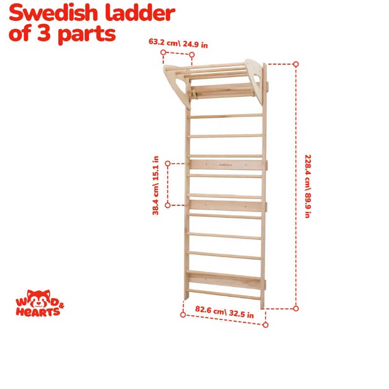 Swedish Wall Gym Set with Accessories extended size dimensions