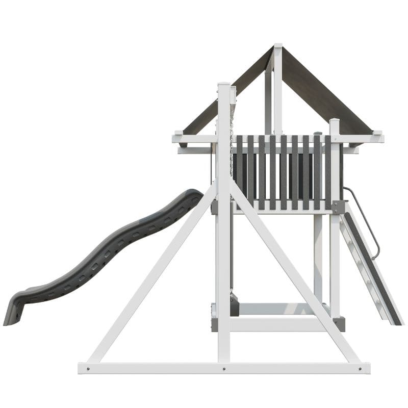 Mod 55 white and grey vinyl swing set side view