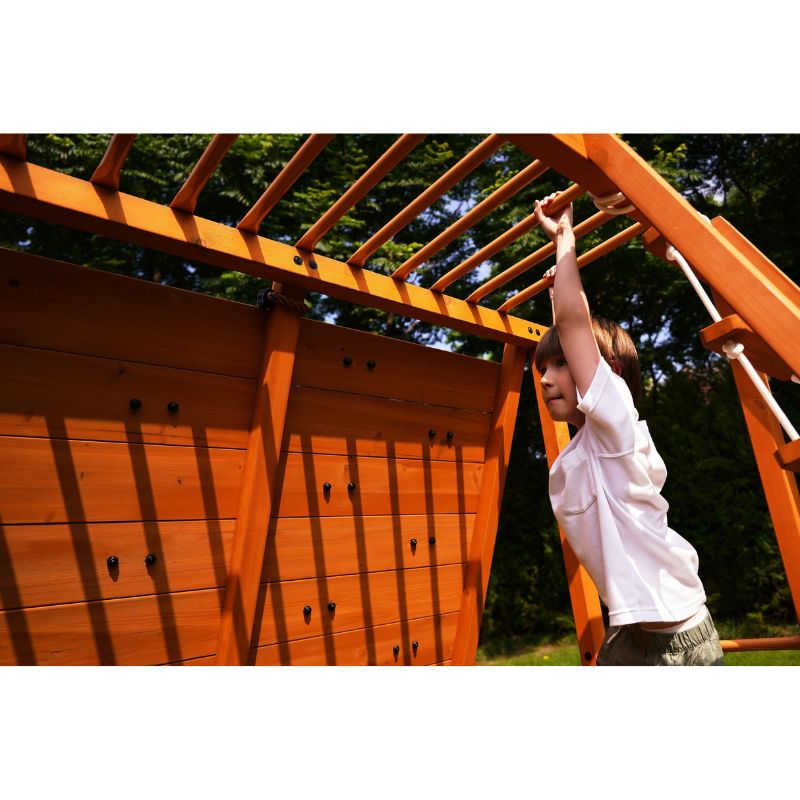 Sycamore Swing Set and Outdoor Climber with boy on monkey bars