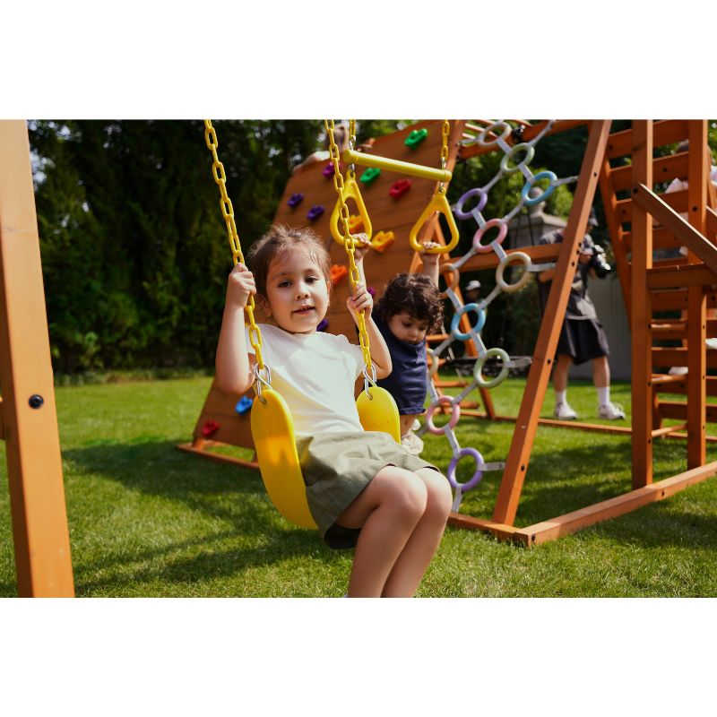 Sycamore Swing Set and Outdoor Climber with kids swinging