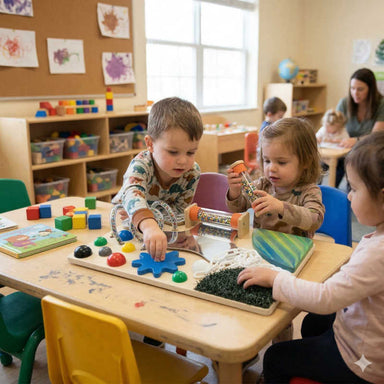 Tabletop Texture Sensory Board with kids playing