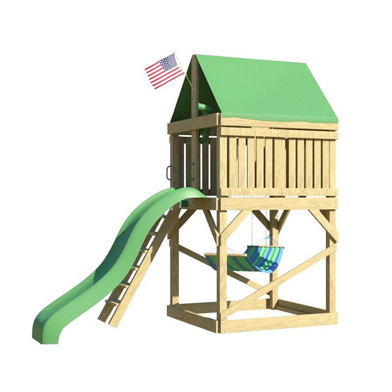 The SwingSet Co. Pioneer Swing Set - Space Saver Edition Front Left Angled