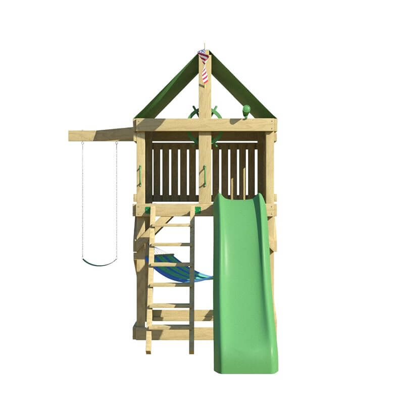 The SwingSet Co. Pioneer Swing Set - Space Saver Edition Front View