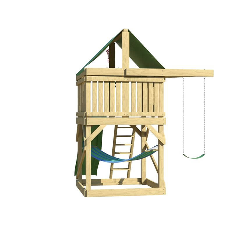 The SwingSet Co. Pioneer Swing Set - Space Saver Edition Rear Left Angled