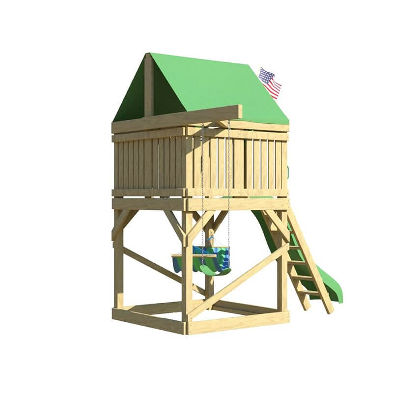 The SwingSet Co. Pioneer Swing Set - Space Saver Edition Rear Right Side View Corner