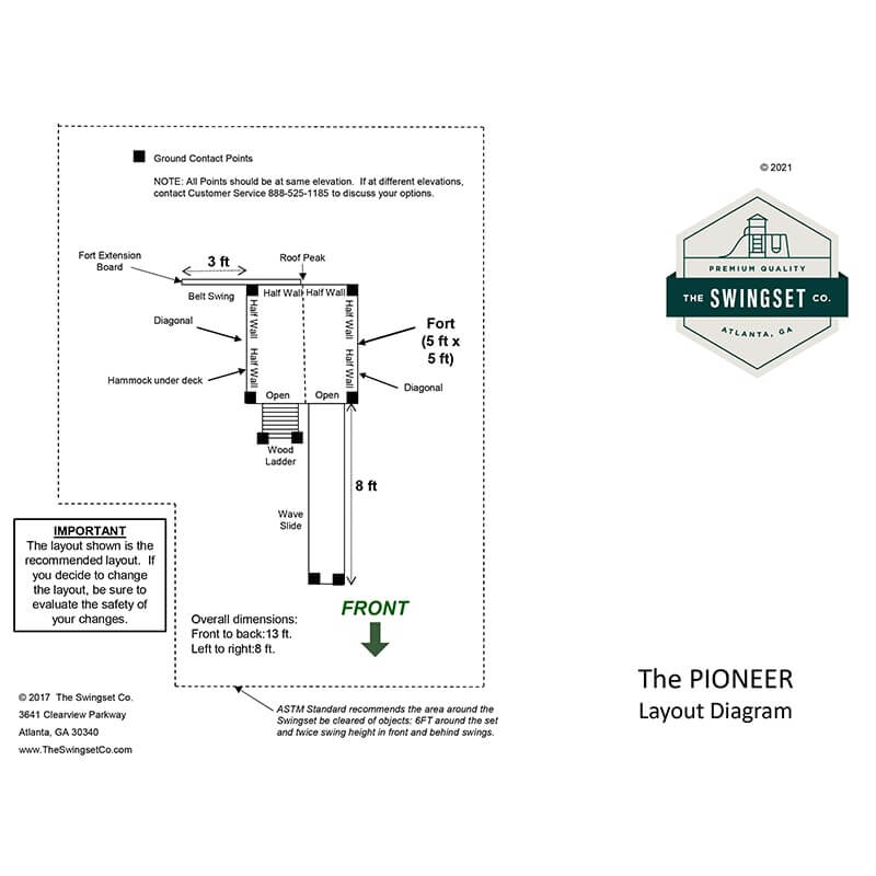 The SwingSet Co. Pioneer Swing Set - Space Saver Edition Technical Drawings