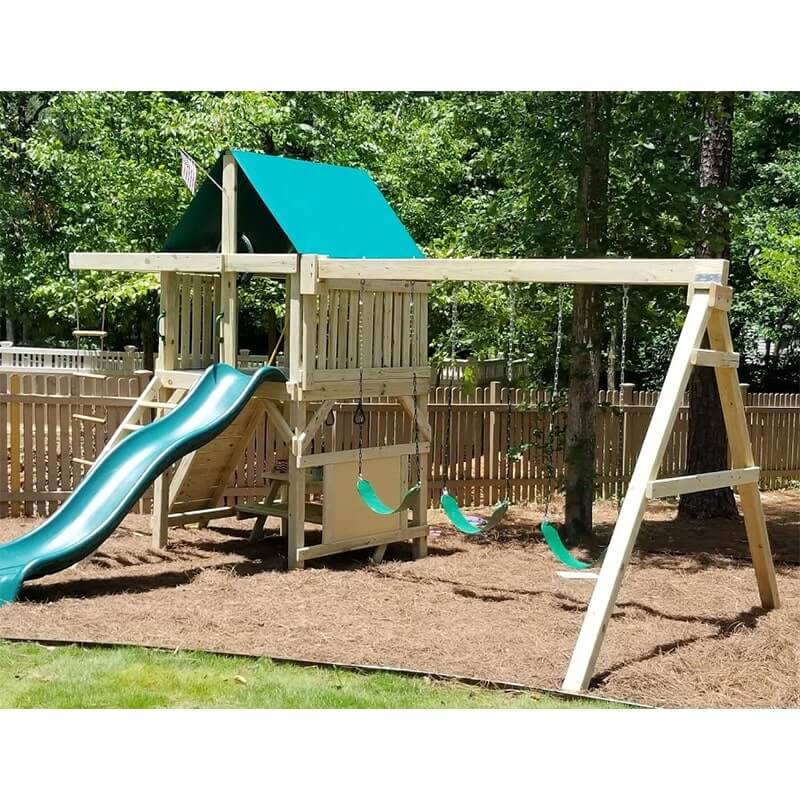 The SwingSet Co. Premier Swing Set  Front Left View Outdoor