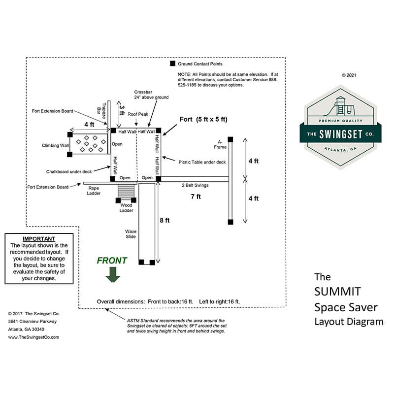 The SwingSet Co. Summit Swing Set - Space Saver Edition Technical Drawings