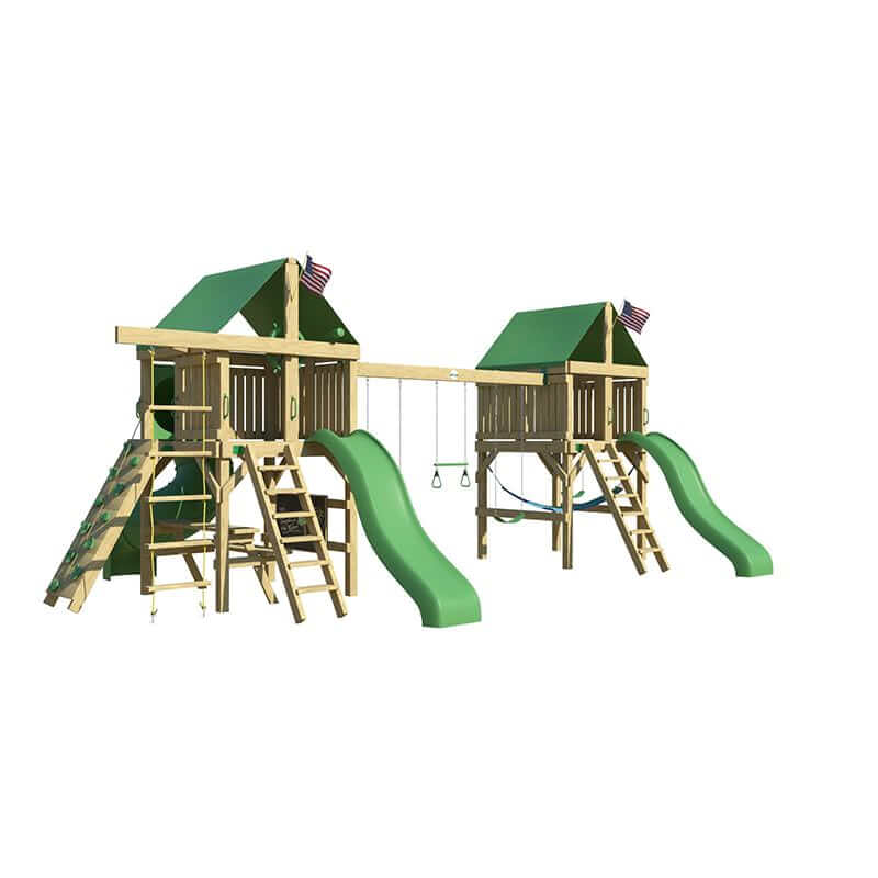 The SwingSet Co. Supreme Swing Set Front Left Side View Corner