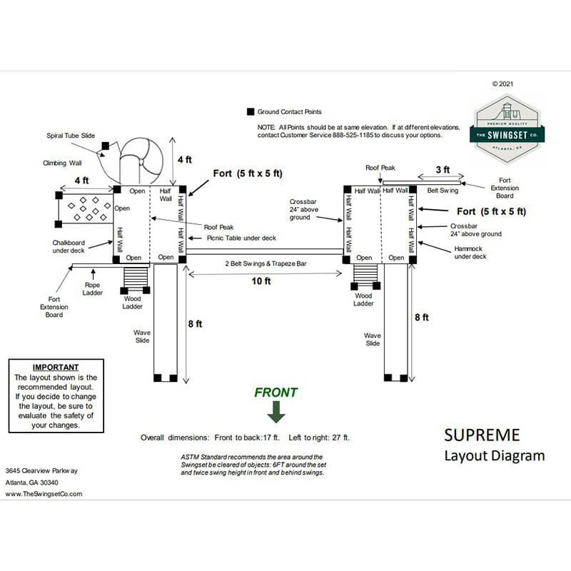 The SwingSet Co. Supreme Swing Set Technical Drawing