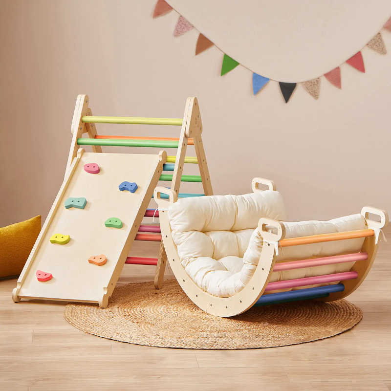 Tinly Land Pikler Triangle Climbing set in rainbow colors