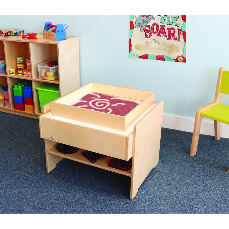 Whitney Brothers® Superbright LED Light Table and Color Wheel Variety Pack Media with a sand box
