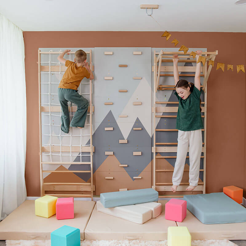  Wood and Hearts 3-in-1 Swedish Ladder Wall Gym for Kids 3+ Climbing Wall Grips Kids